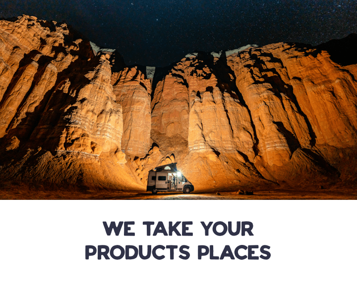 Van in a canyon at night.