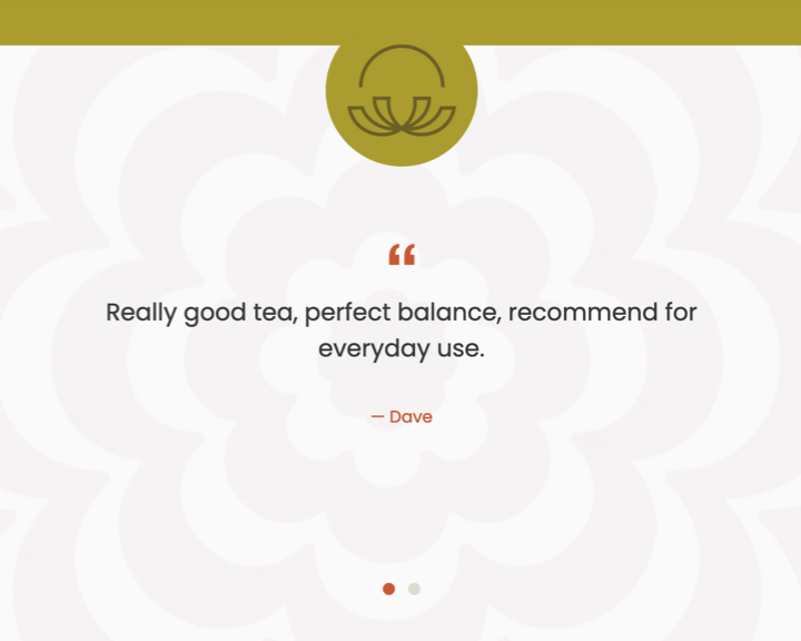 screenshot of Wight Tea Co website showcasing testimonial section